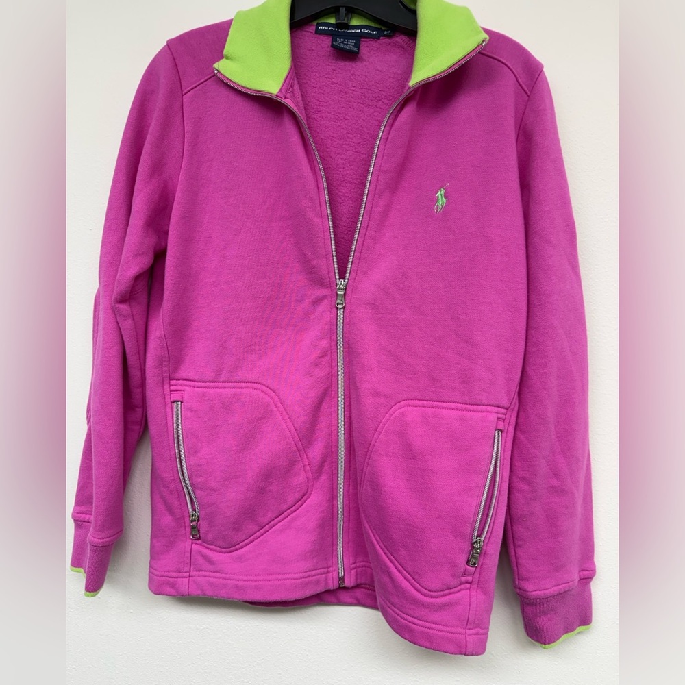 Women’s Ralph Lauren Pink Fleece Zip Jacket with Lime Collar